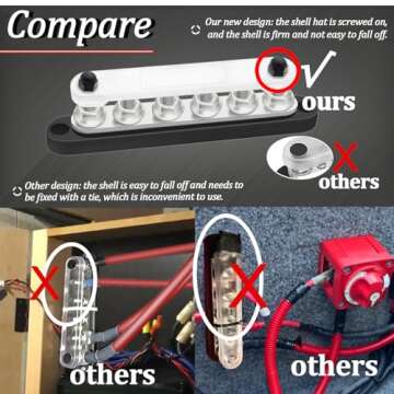 maierke 250A Bus Bar 12V Marine 6 x 5/16" (M8) Terminal Studs 12V-48V Power Distribution Block with Cover,with 6PCS Battery Lugs and 6PCS Heat Shrink Tubing Busbar for Boat Automotive Car
