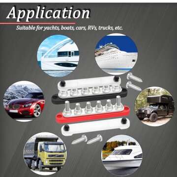 maierke 250A Bus Bar 12V Marine 6 x 5/16" (M8) Terminal Studs 12V-48V Power Distribution Block with Cover,with 6PCS Battery Lugs and 6PCS Heat Shrink Tubing Busbar for Boat Automotive Car