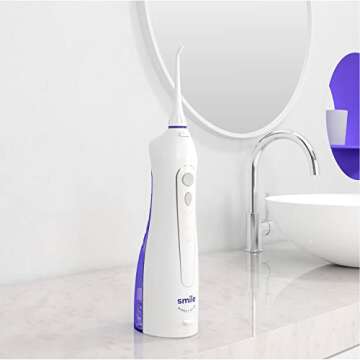 SmileDirectClub Cordless Water Flosser with 2 Nozzles - Waterproof Teeth Cleaner with 3 Pressure Modes - Removes 99% of Plaque