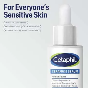 Cetaphil Ceramide Serum, Hydrates and Restores Skin Barrier, Formulated with Ceramides & Centella Asiatica, Designed for Sensitive Skin, Fragrance Free, Dermatologist Tested, 1oz