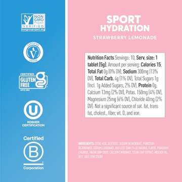 Nuun Sport Electrolyte Tablets - Dissolvable in Water, Strawberry Lemonade, 5 Essential Electrolytes for Hydration, 1g Sugar Drink Mix, Vegan, Non-GMO, 8 Pack (80 Total Servings)