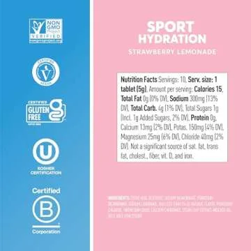 Nuun Sport Electrolyte Tablets - Dissolvable in Water, Strawberry Lemonade, 5 Essential Electrolytes for Hydration, 1g Sugar Drink Mix, Vegan, Non-GMO, 8 Pack (80 Total Servings)