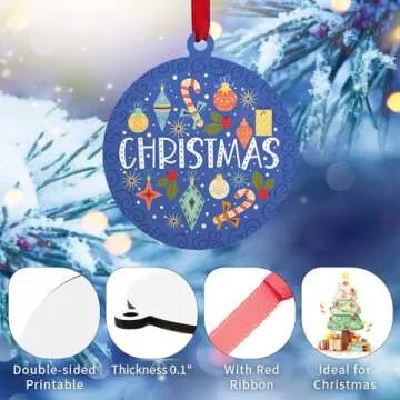 PYD Life 50 Pack Sublimation Ornaments Round Blanks 3 Inch Hardboard MDF Double-Sided Printable Bulk with Red Ribbon for Sublimation Personalized Christmas Tree Home Decor