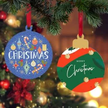 PYD Life 50 Pack Sublimation Ornaments Round Blanks 3 Inch Hardboard MDF Double-Sided Printable Bulk with Red Ribbon for Sublimation Personalized Christmas Tree Home Decor
