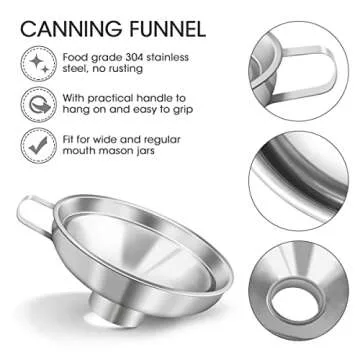 AIEVE Canning Funnel, 2 Pack Canning Supplies for Wide and Regular Mason Jars, Stainless Steel Jar Funnels for Kitchen Use Progressive Glass Canning Supplies Kit to Transfer Dry and Wet Ingredients…