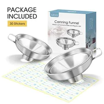 AIEVE Canning Funnel, 2 Pack Canning Supplies for Wide and Regular Mason Jars, Stainless Steel Jar Funnels for Kitchen Use Progressive Glass Canning Supplies Kit to Transfer Dry and Wet Ingredients…