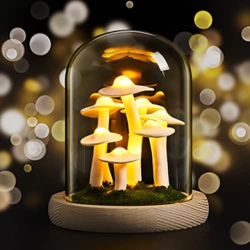 Mushroom LED Night Light in Glass Dome for Decor