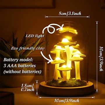 Mushroom LED Night Light in Glass Dome for Decor