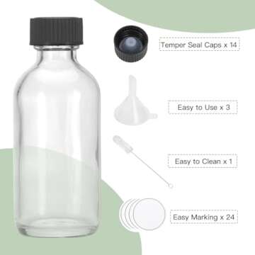 CUCUMI Shot Bottles, 14pcs 2oz Clear Glass Bottles