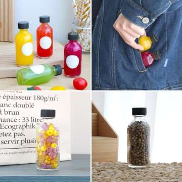 CUCUMI Shot Bottles, 14pcs 2oz Clear Glass Bottles