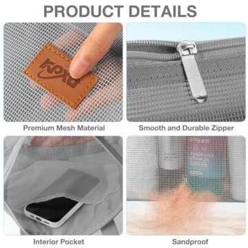 KPX Shower Caddy Mesh Tote Bag, Mesh Shower Bag, Quick Dry Toiletry Bath Bag, Hanging Bath Organizer for College Dorm, Beach, Gym, Swimming Pool, Yoga and Travel (1pcs, Grey)