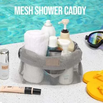 KPX Shower Caddy Mesh Tote Bag, Mesh Shower Bag, Quick Dry Toiletry Bath Bag, Hanging Bath Organizer for College Dorm, Beach, Gym, Swimming Pool, Yoga and Travel (1pcs, Grey)