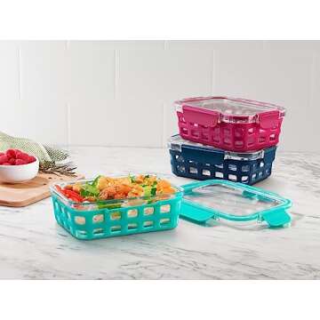 Ello Duraglass 3.4 Cup Meal Prep Sets 6Pc, 3 Pack Set- Glass Food Storage Container with Silicone Sleeve and Airtight BPA-Free Plastic Lids, Dishwasher, Microwave, and Freezer Safe, Berry