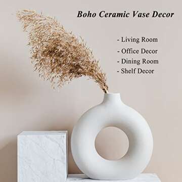 White Ceramic Vase for Home Decor Modern Home Decor,7.6" Donut Vase Round Matte Vase for Flowers,Modern Vases,Decorative Vase for Living Room Office Kitchen Table Decor (Medium)