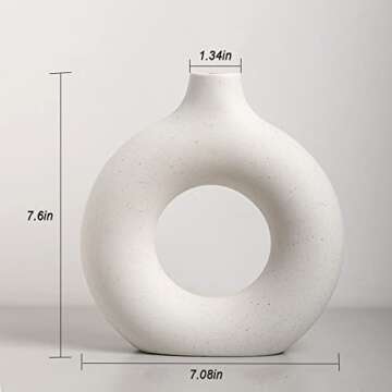 White Ceramic Vase for Home Decor Modern Home Decor,7.6" Donut Vase Round Matte Vase for Flowers,Modern Vases,Decorative Vase for Living Room Office Kitchen Table Decor (Medium)