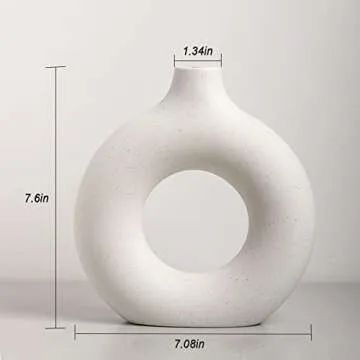 White Ceramic Vase for Home Decor Modern Home Decor,7.6" Donut Vase Round Matte Vase for Flowers,Modern Vases,Decorative Vase for Living Room Office Kitchen Table Decor (Medium)