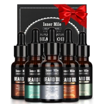 ISNER MILE 5 Pack Beard Oil Set Leave in Conditioner, Cedarwood Sandalwood Sage Sweet Orange, Mustac...