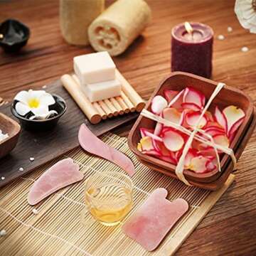 Pink Rose Quartz Gua Sha Board-Relief and Skin Renewal,Premium All Natural Handmade Stone Gua Sha Scraping Facial Massage Tools (3 Packs)