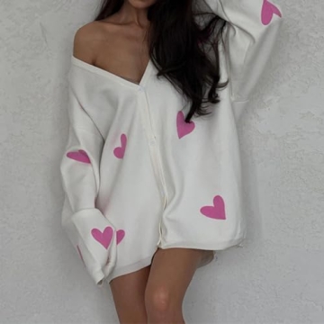 Womens Long Heart Open Front Cardigan Sweater