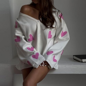 Womens Long Heart Open Front Cardigan Sweater