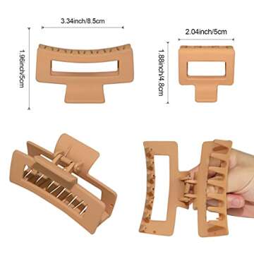 cobinaan Claw Hair Clips for Women Girls, 6 Pack 3.5" Medium Rectangle Claw Clips & 2" Small Square Hair Clips set, 2 Styles Strong Hold Nonslip Jaw Clips for Thin Thick Fine Long Hair (Netrual color)