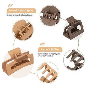 cobinaan Claw Hair Clips for Women Girls, 6 Pack 3.5" Medium Rectangle Claw Clips & 2" Small Square Hair Clips set, 2 Styles Strong Hold Nonslip Jaw Clips for Thin Thick Fine Long Hair (Netrual color)