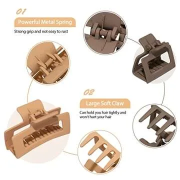 cobinaan Claw Hair Clips for Women Girls, 6 Pack 3.5" Medium Rectangle Claw Clips & 2" Small Square Hair Clips set, 2 Styles Strong Hold Nonslip Jaw Clips for Thin Thick Fine Long Hair (Netrual color)