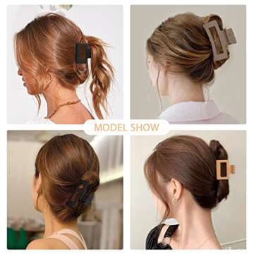 cobinaan Claw Hair Clips for Women Girls, 6 Pack 3.5" Medium Rectangle Claw Clips & 2" Small Square Hair Clips set, 2 Styles Strong Hold Nonslip Jaw Clips for Thin Thick Fine Long Hair (Netrual color)