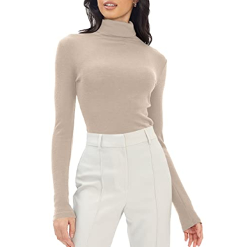 Trendy Queen Womens Turtleneck Fall Fashion Business Casual Outfits Long Sleeve Shirts Mock Neck Bas...