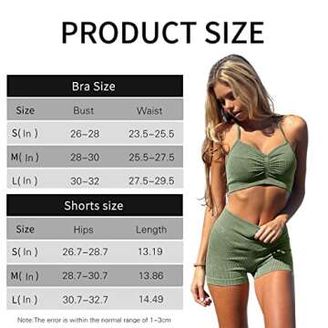 OYS Workout Sets for Women Ribbed Seamless 2 Piece High Waist Yoga Running Shorts Gym Sports Bra Outfits OliveGreen