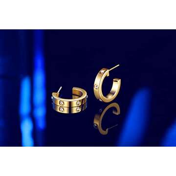 MDRONEY Love Hoop Earrings Friendship Jewelry Gifts for Women Teen Girls Stainless Steel Dainty Huggie Earrings Stud with Cubic Zirconia Stones Present for Her, Gold and Silver Available