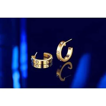 MDRONEY Love Hoop Earrings Friendship Jewelry Gifts for Women Teen Girls Stainless Steel Dainty Huggie Earrings Stud with Cubic Zirconia Stones Present for Her, Gold and Silver Available