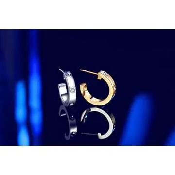 MDRONEY Love Hoop Earrings Friendship Jewelry Gifts for Women Teen Girls Stainless Steel Dainty Huggie Earrings Stud with Cubic Zirconia Stones Present for Her, Gold and Silver Available