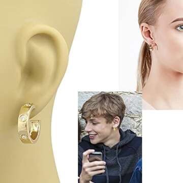 MDRONEY Love Hoop Earrings Friendship Jewelry Gifts for Women Teen Girls Stainless Steel Dainty Huggie Earrings Stud with Cubic Zirconia Stones Present for Her, Gold and Silver Available