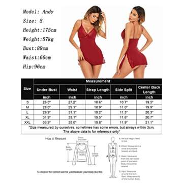 Avidlove Women's Sleepwear Women Chemise Lingerie Lace Babydoll Sleepwear Nightgown Dress(Wine Red,L)