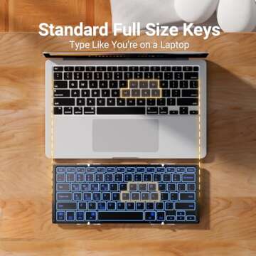 iClever Backlit Foldable Keyboard, BK05 Wireless Folding Keyboard with Backlight, Portable Bluetooth Keyboard for Travel, Compact Keyboard for iPad Tablet Laptop PC Smartphone, Support 4 Devices