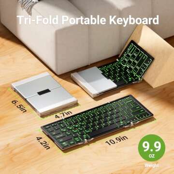 iClever Backlit Foldable Keyboard, BK05 Wireless Folding Keyboard with Backlight, Portable Bluetooth Keyboard for Travel, Compact Keyboard for iPad Tablet Laptop PC Smartphone, Support 4 Devices