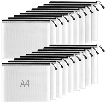 SUNEE Plastic Mesh Zipper Pouch 9x13 in (Black, 18 Packs),Extra Large Water-Resistant Zip Bag for Sc...