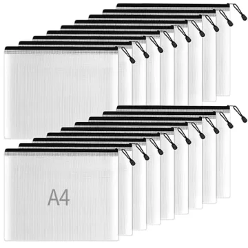 SUNEE Plastic Mesh Zipper Pouch 9x13 in (Black, 18 Packs),Extra Large Water-Resistant Zip Bag for Sc...