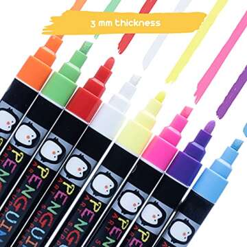 Penguin Art Supplies Fine Tip Liquid Chalk Marker (Set of 8, 3mm) - Dry Erase Markers for Whiteboard...