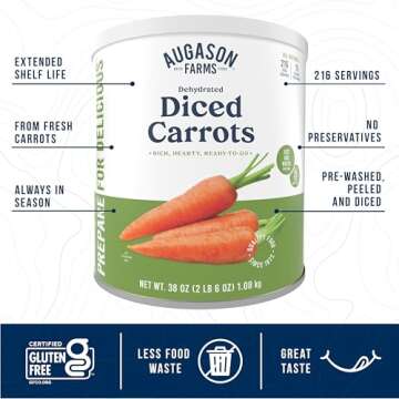 Augason Farms Dehydrated Diced Carrots Can, Emergency Food Supply, Everyday Meals, 216 Servings