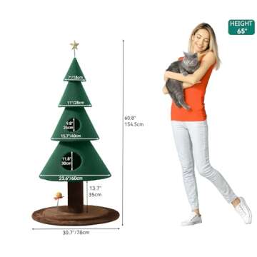 YITAHOME 60 in Christmas Cat Tree for Indoor Cats, Tall Cat Tower Furniture with 2 Large Condos, 5ft Christmas Tree Party Decoration with Cat House and Beds
