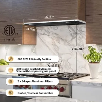 FIREGAS 30 Inch Range Hood Insert with Gesture Control