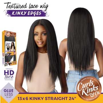 Sensationnel Curls kinksandco kinkyedges wig - kinky straight 24 inch 13x6 lace frontal natural kinkytexture edged hairline for natural 3c to 4c hair textures (1B OFFBLACK)