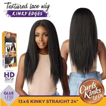 Sensationnel Curls kinksandco kinkyedges wig - kinky straight 24 inch 13x6 lace frontal natural kinkytexture edged hairline for natural 3c to 4c hair textures (1B OFFBLACK)