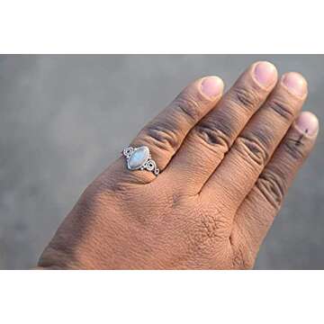 Handmade Rainbow Moonstone Ring - 925 Sterling Silver