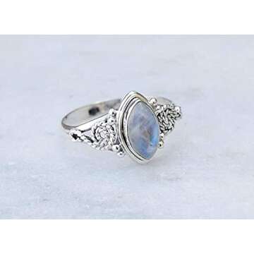 Handmade Rainbow Moonstone Ring - 925 Sterling Silver