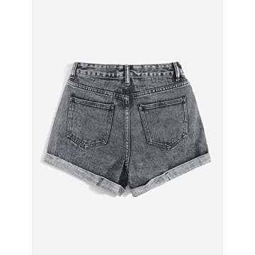 WDIRARA Women's High Waisted Ripped Rolled Hem Distressed Striaght Denim Jean Shorts Grey S