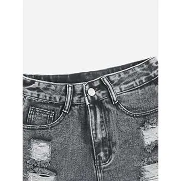 WDIRARA Women's High Waisted Ripped Rolled Hem Distressed Striaght Denim Jean Shorts Grey S