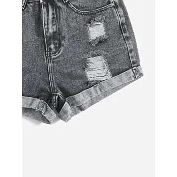 WDIRARA Women's High Waisted Ripped Rolled Hem Distressed Striaght Denim Jean Shorts Grey S